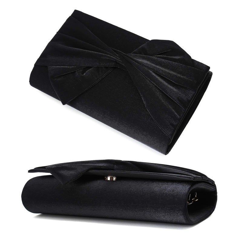 IXEBELLA Satin Evening Bag Bow Clutch Purse for Women Formal Party/Prom/Wedding (Black) - Image 5
